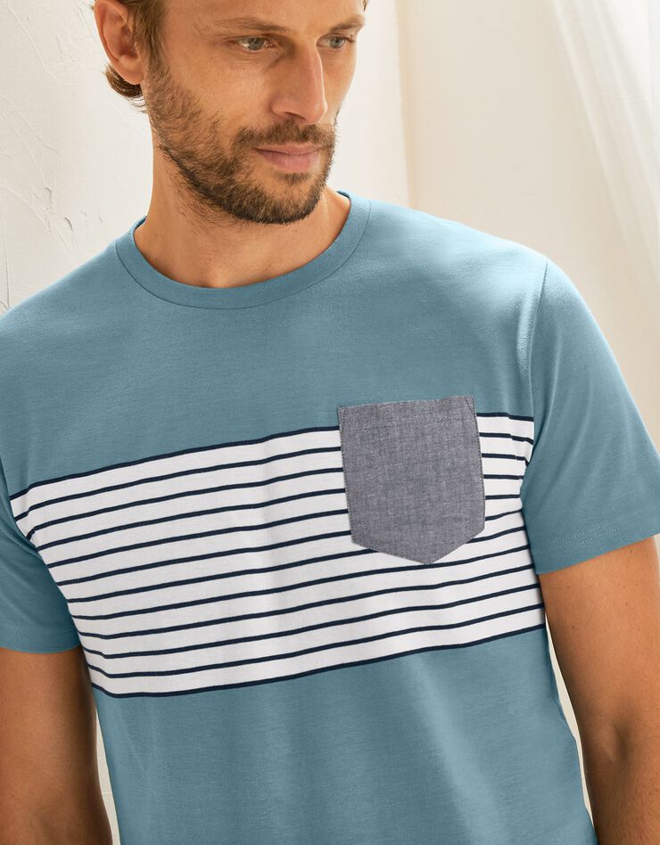 Tee-shirt rayé manches courtes (bleu lagon)