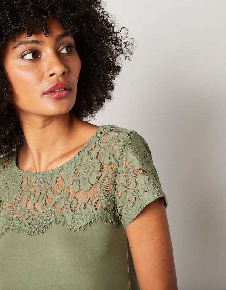 Tee-shirt dentelle col rond manches courtes (bronze) Tee-shirt dentelle col rond manches courtes (bronze)