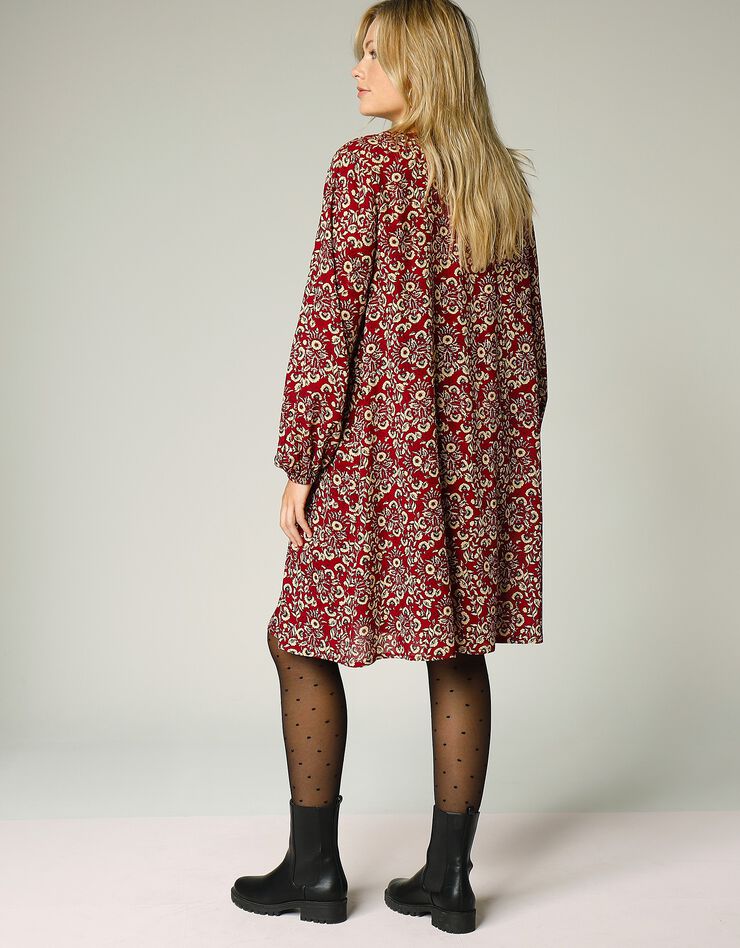 Robe courte évasée imprimée, crêpe (rouge foncé)