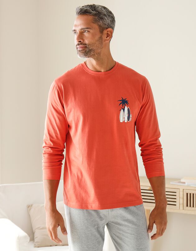 Tee-shirt pyjama manches longues motif surf (orange)