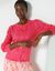 Cardigan boutonné manches blousantes, maille ajourée toucher mohair (rose)