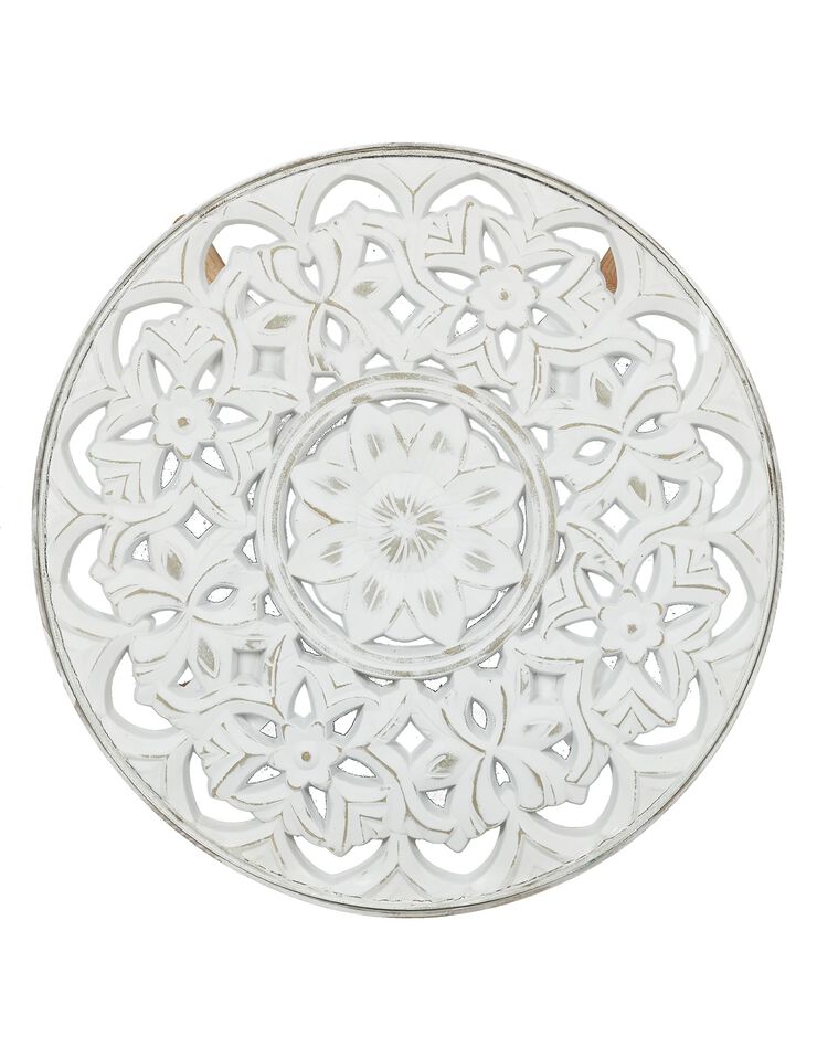 Table basse en bois - plateau à motifs arabesques (blanc)