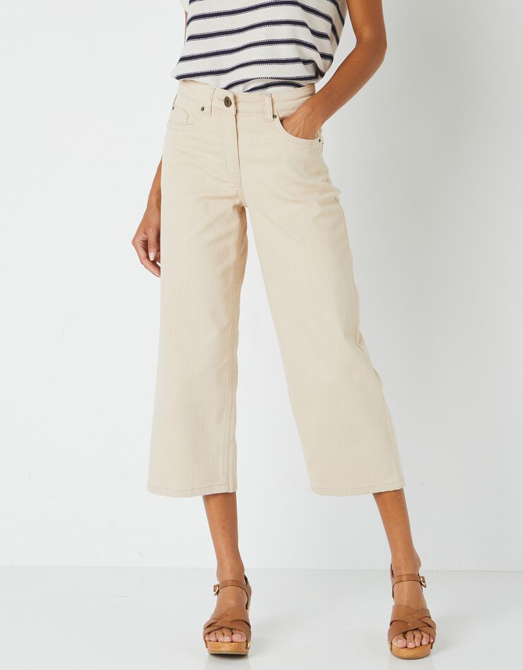 Jean large raccourci coupe stretch couleur, spécial petites (grège) Jean large raccourci coupe stretch couleur, spécial petites (grège)