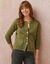 Cardigan uni maille fantaisie (vert olive)