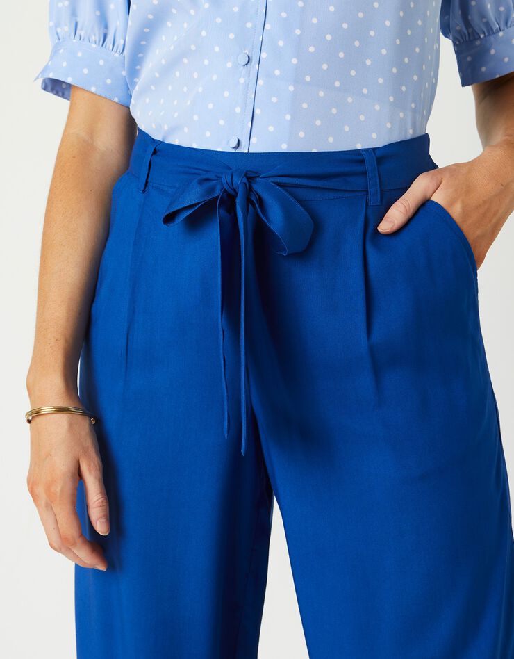 Pantalon raccourci large uni (bleu) Pantalon raccourci large uni (bleu)