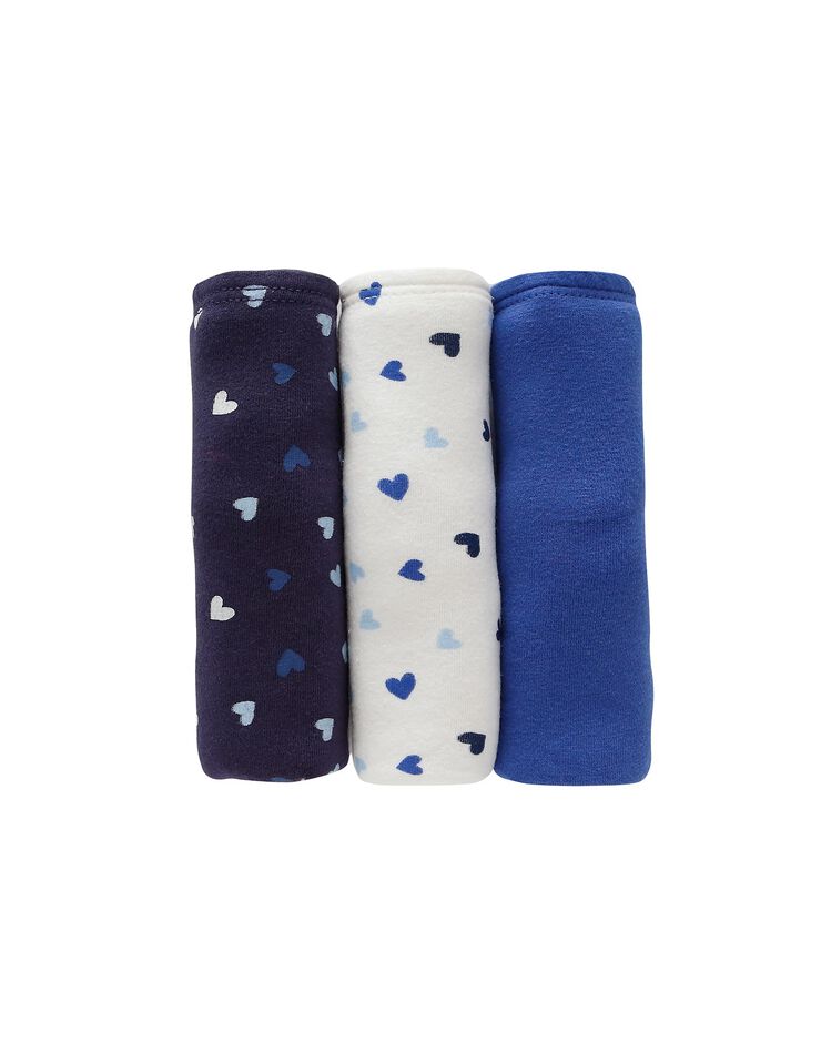 Culotte forme midi coton stretch imprimé " coeurs"  et dentelle - lot de 3 (marine / bleu)