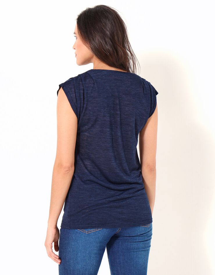 Tee-shirt uni col V boutonné, effet lin (marine) Tee-shirt uni col V boutonné, effet lin (marine)