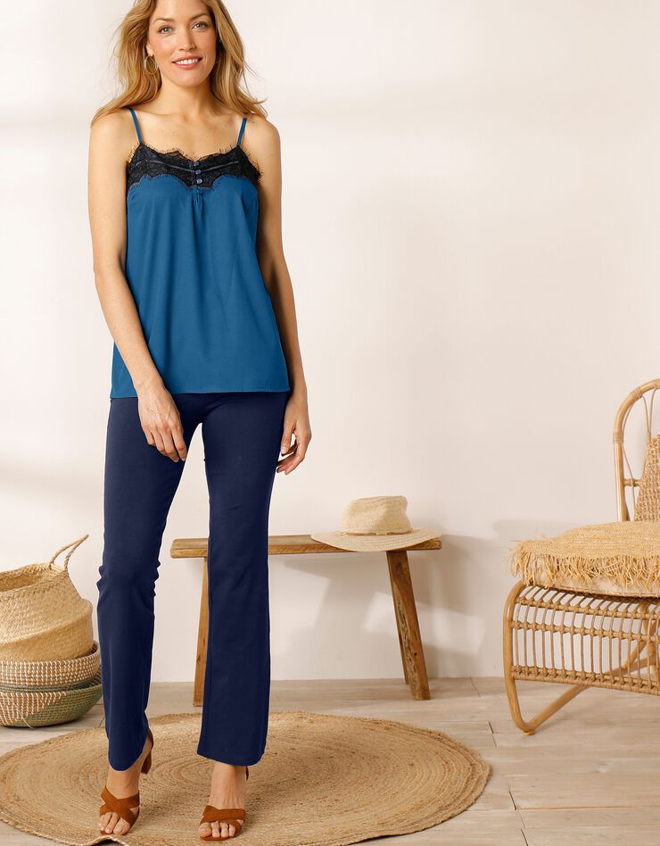 Legging trompette uni base évasée, taille élastiquée (marine) Legging trompette uni base évasée, taille élastiquée (marine)