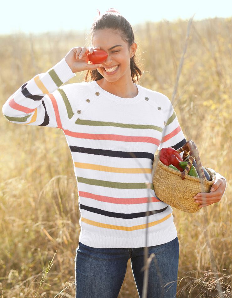Pull marinière manches longues rayé (écru / multicolore) Pull marinière manches longues rayé (écru / multicolore)