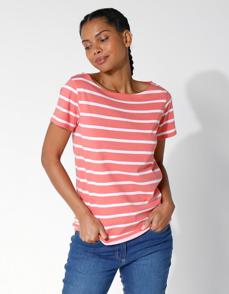 Tee-shirt marinière, manches courtes (corail grisé / blanc) Tee-shirt marinière, manches courtes (corail grisé / blanc)