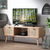Meuble TV 2 tiroirs, en bois et rotin (naturel)