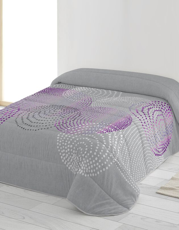 Couette microfibre imprimée cercles graphiques 200 g/m² (gris / parme)
