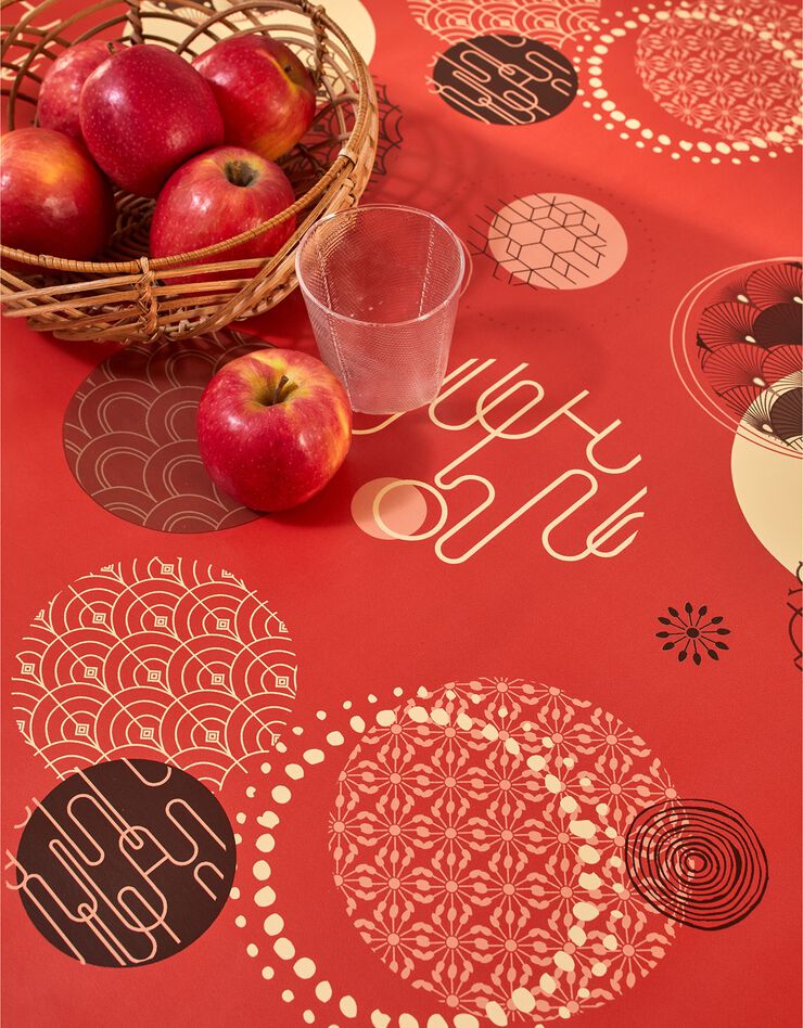 Nappe toile cirée imprimé Asiatique (rouge)