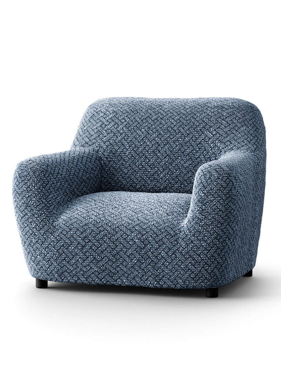 Housse bi-extensible microfibre gaufrée graphique pour fauteuil et canapé (bleu)