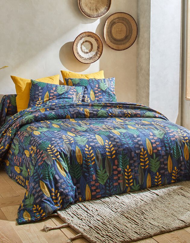 Linge de lit Madi coton motif végétal (marine)