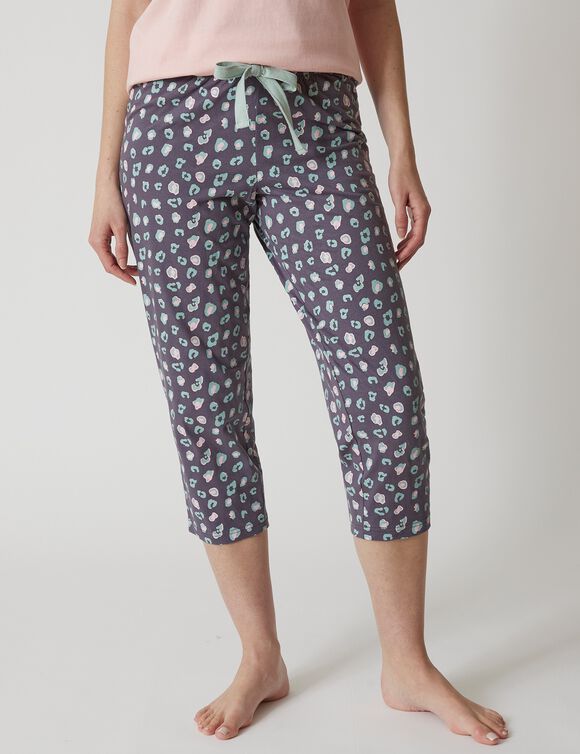 Pantacourt pyjama imprimé "Beautiful" (gris anthracite)