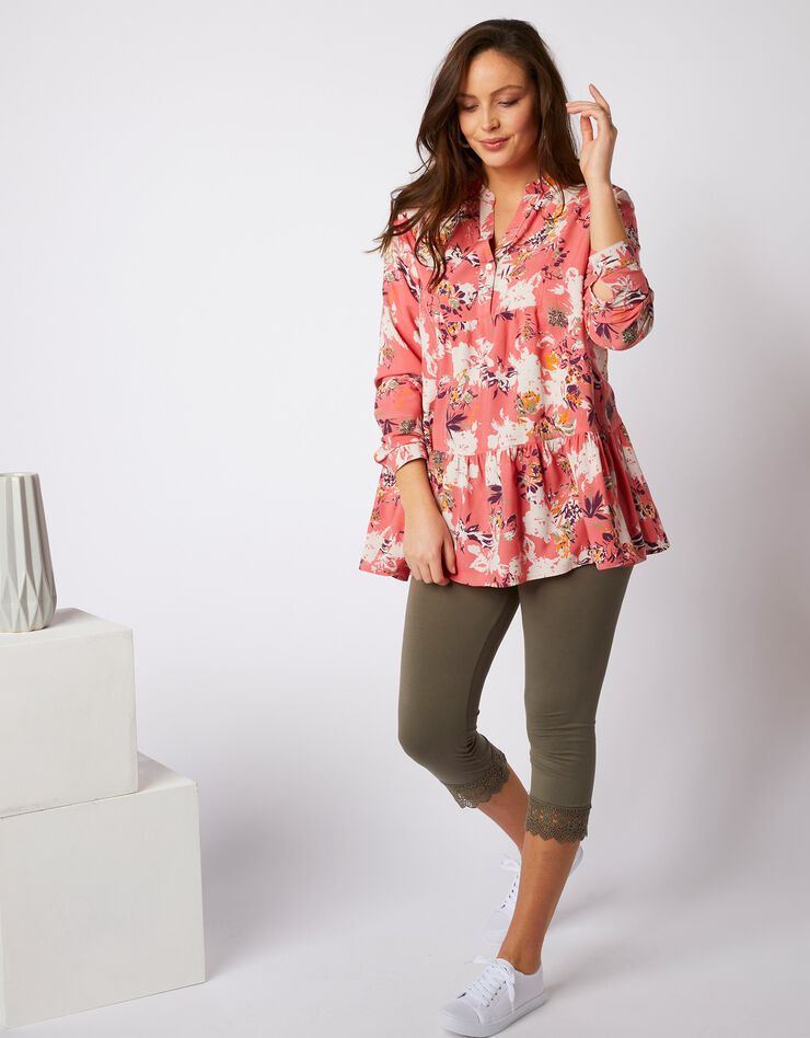 Blouse ample manches longues imprimé fleuri (corail) Blouse ample manches longues imprimé fleuri (corail)