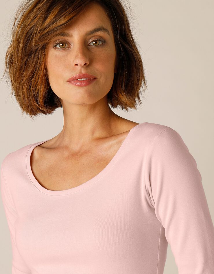 Tee-shirt uni manches longues jersey coton bio (rose poudré)
