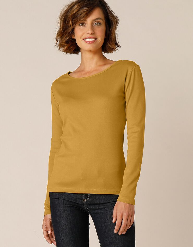 Tee-shirt uni manches longues jersey coton bio (curry) Tee-shirt uni manches longues jersey coton bio (curry)