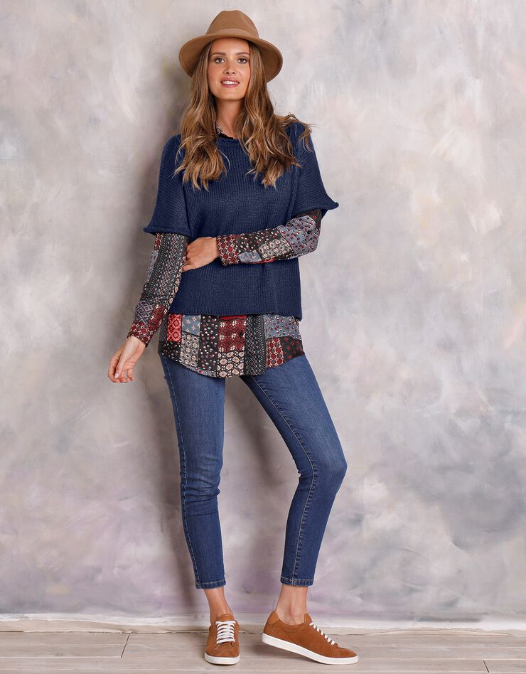 Pull poncho manches coudes (marine) Pull poncho manches coudes (marine)