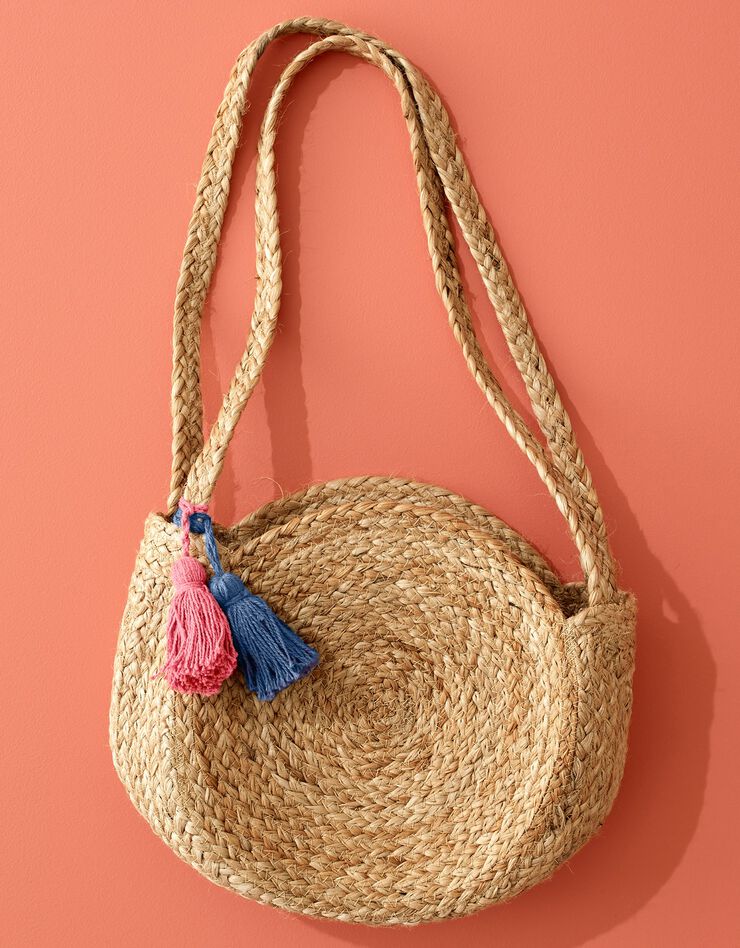 Sac rond en jute finition pompons Indian Summer (naturel)