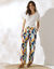 Pantalon large fluide imprimé, coupe large (bleu / beige)