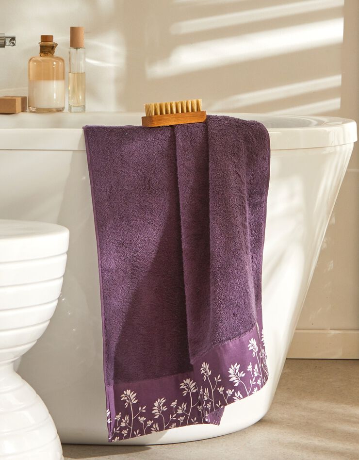 Éponge coton bouclette 420 g/m2 liteau motif floral (aubergine) Éponge coton bouclette 420 g/m2 liteau motif floral (aubergine)