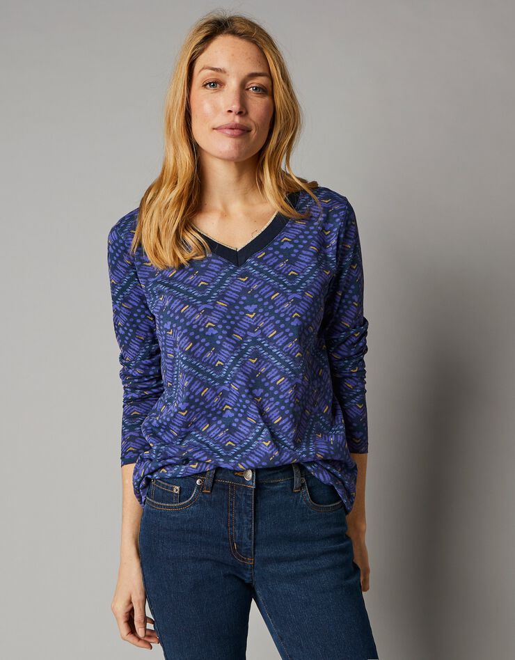 Tee-shirt col V imprimé zigzag (marine) Tee-shirt col V imprimé zigzag (marine)