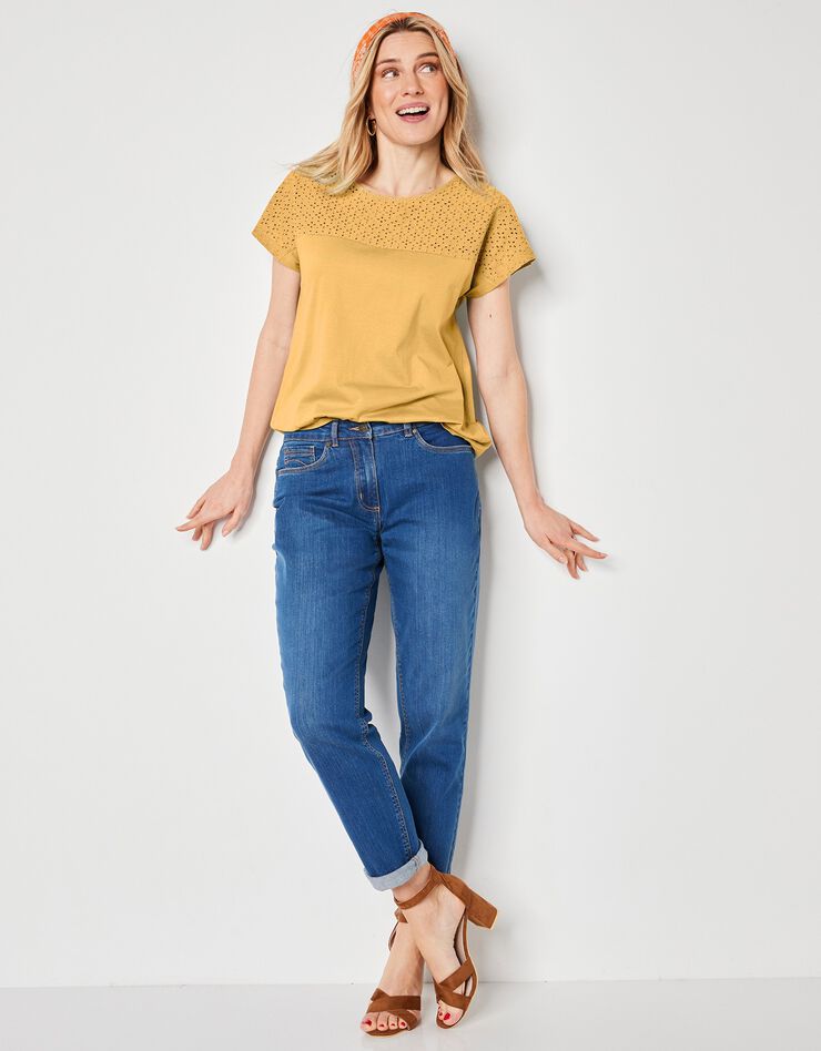 Tee-shirt broderie anglaise manches courtes (safran)