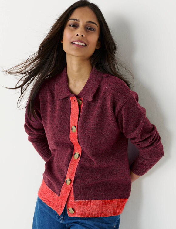 Gilet veste boutonn&eacute; bicolore, polyester recycl&eacute;** (bordeaux / rouge)