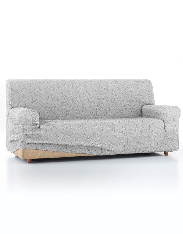 Housse extensible motif jacquard "serpentins" pour fauteuil et canapé  (gris clair)