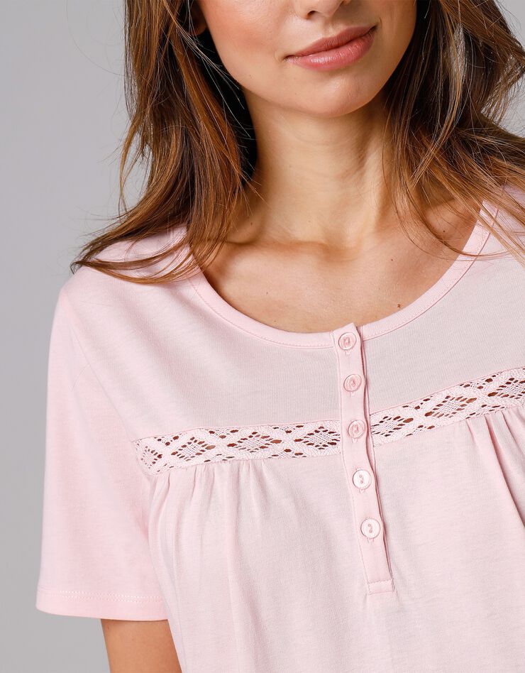 Chemise de nuit longue manches courtes unie (rose) Chemise de nuit longue manches courtes unie (rose)