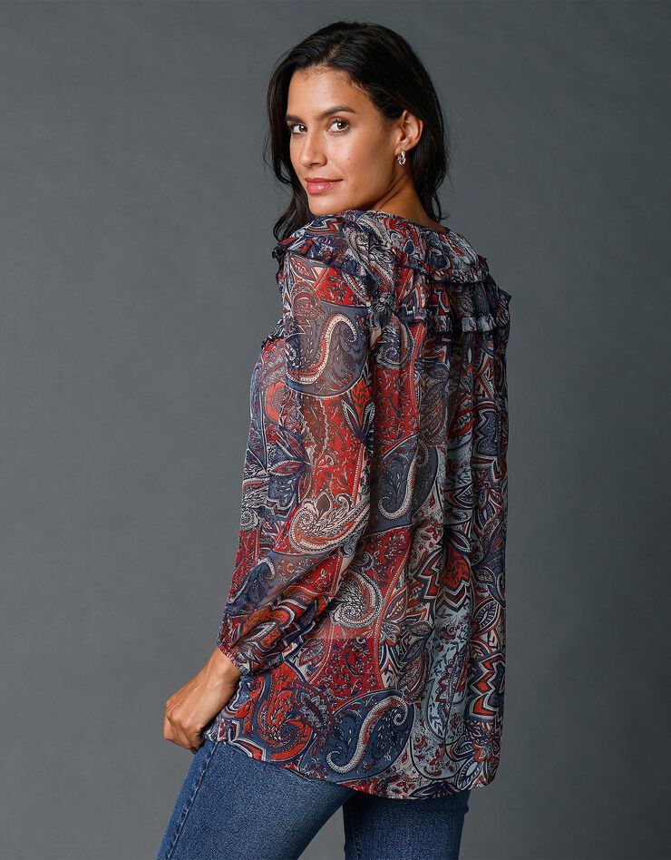 Blouse en voile imprimé (indigo / rouge) Blouse en voile imprimé (indigo / rouge)