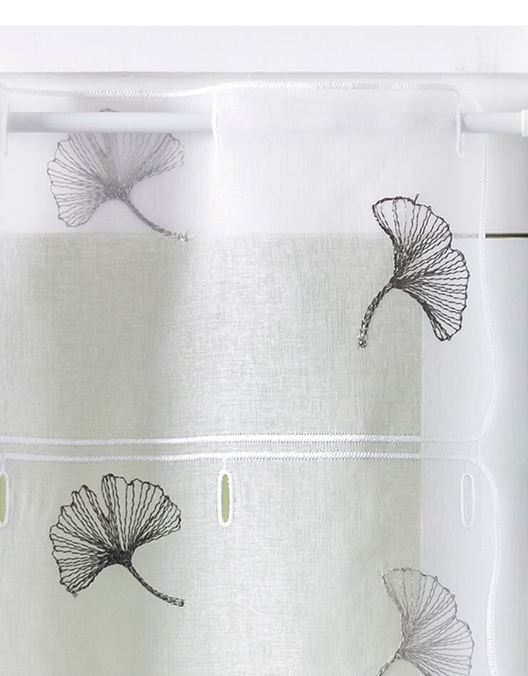 Rideau modulable hauteur brodé fleurs de ginkgo (gris)
