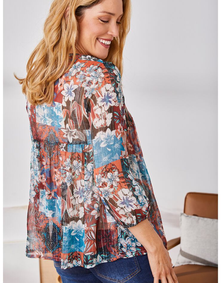 Blouse col lavallière, imprimé fleuri (chocolat / beige) Blouse col lavallière, imprimé fleuri (chocolat / beige)