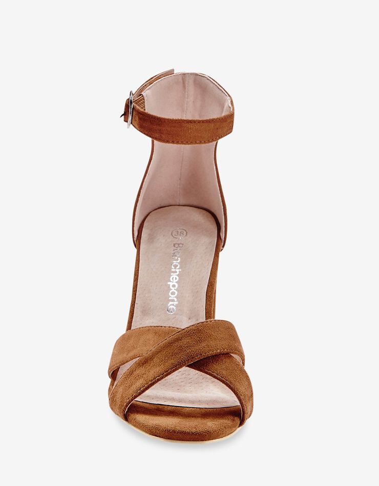 Sandales à talon dessus croisé (beige foncé) Sandales à talon dessus croisé (beige foncé)
