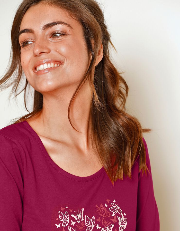 Chemise de nuit courte manches longues motif "papillons" (cerise) Chemise de nuit courte manches longues motif "papillons" (cerise)