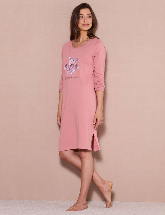 Chemise de nuit courte manches longues  (rose)