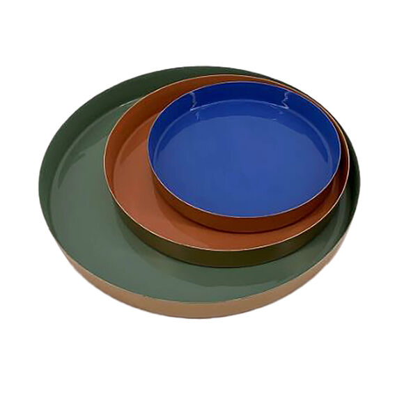 Plateaux en m&eacute;tal laqu&eacute; - lot de 3  (tricolore)