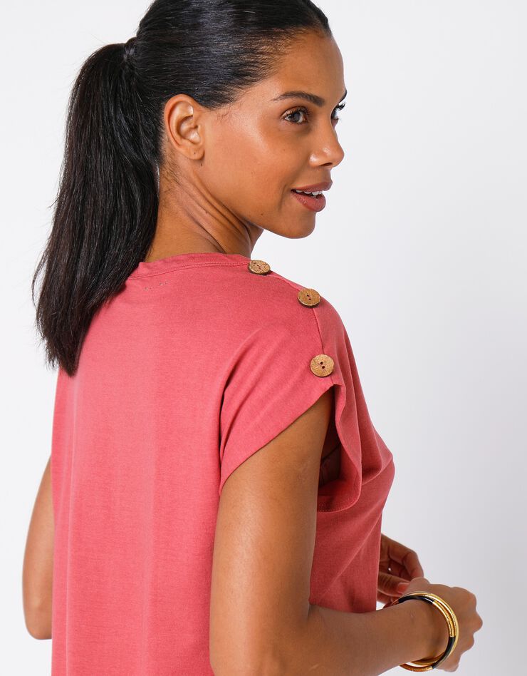Tee-shirt uni détail boutonné maille jersey (terracotta) Tee-shirt uni détail boutonné maille jersey (terracotta)