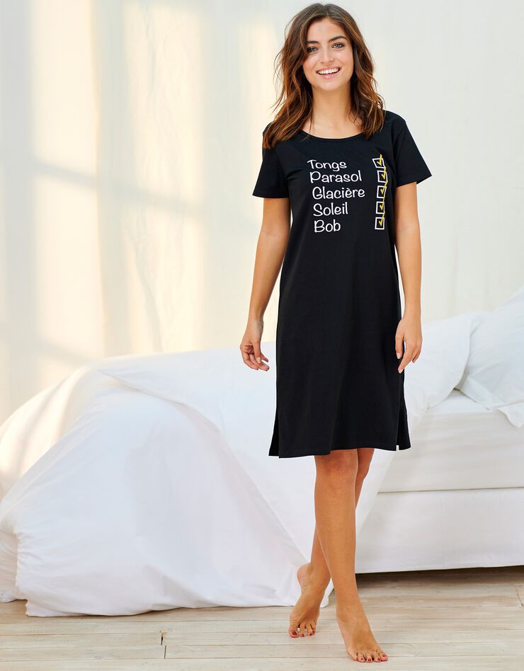 Chemise de nuit courte imprimée (noir) Chemise de nuit courte imprimée (noir)