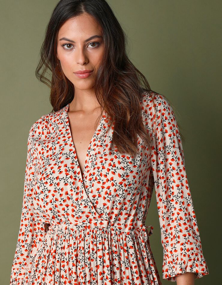 Robe longue taille coulissée (écru / paprika)