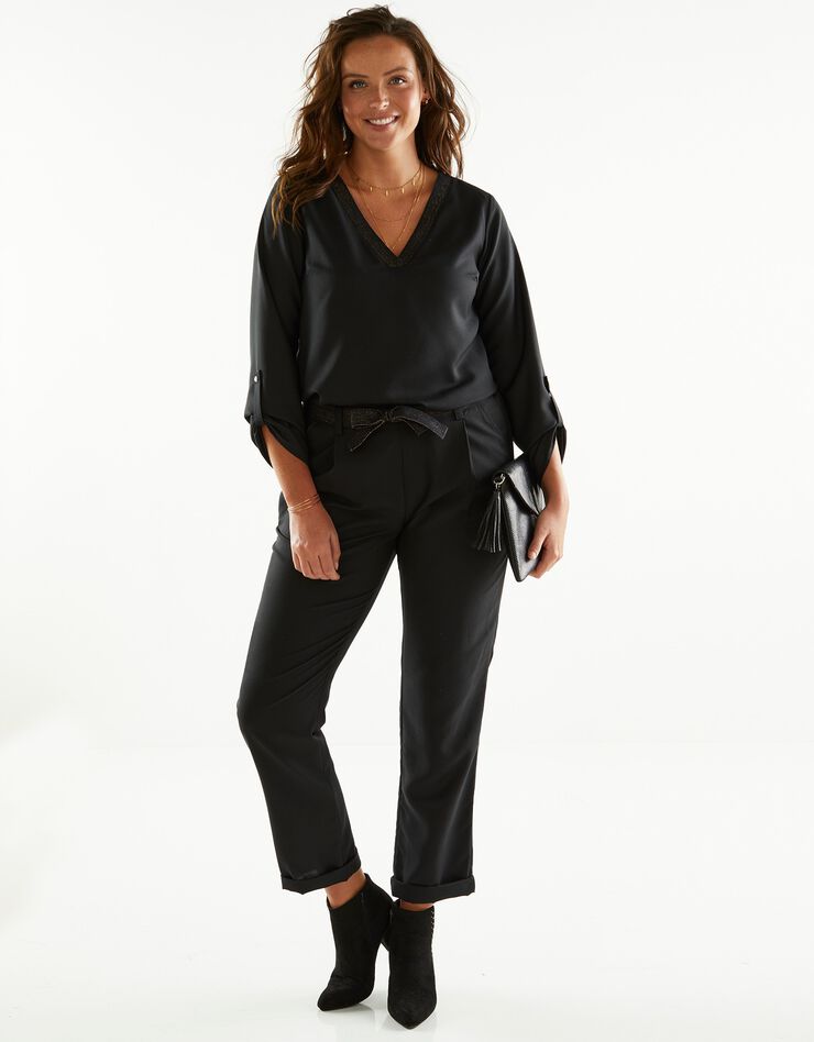 Blouse unie crêpe fluide détails dorés (noir) Blouse unie crêpe fluide détails dorés (noir)