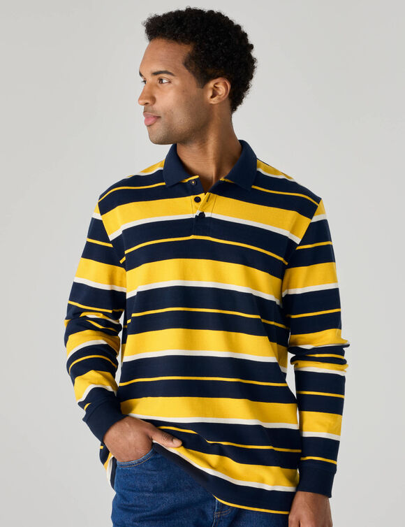 Polo ray&eacute;e maille piqu&eacute;e manches longues  (marine / miel)