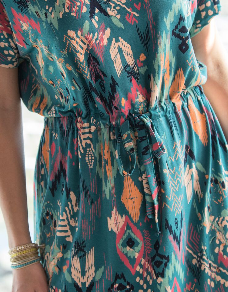 Robe courte imprimée manches courtes (vert / corail)