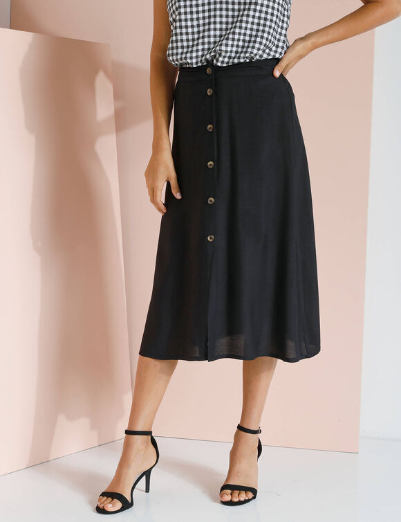 Jupe boutonnée fluide unie, Spécial Petites (noir)