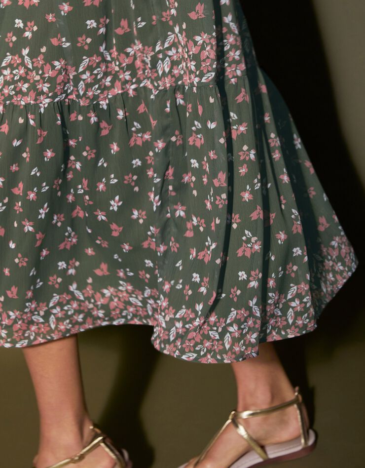 Robe volantée imprimée manches coudes (kaki)