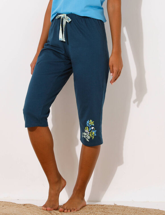 Pantacourt de pyjama imprimé placé (bleu foncé)
