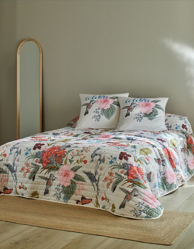 Couvre-lit matelassé imprimé fleuri (beige)