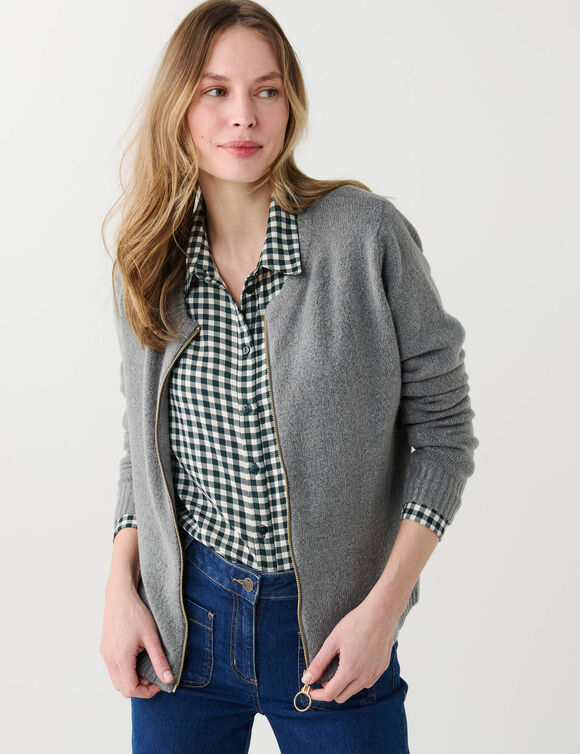 Cardigan zipp&eacute;, maille moelleuse (anthracite chin&eacute;)